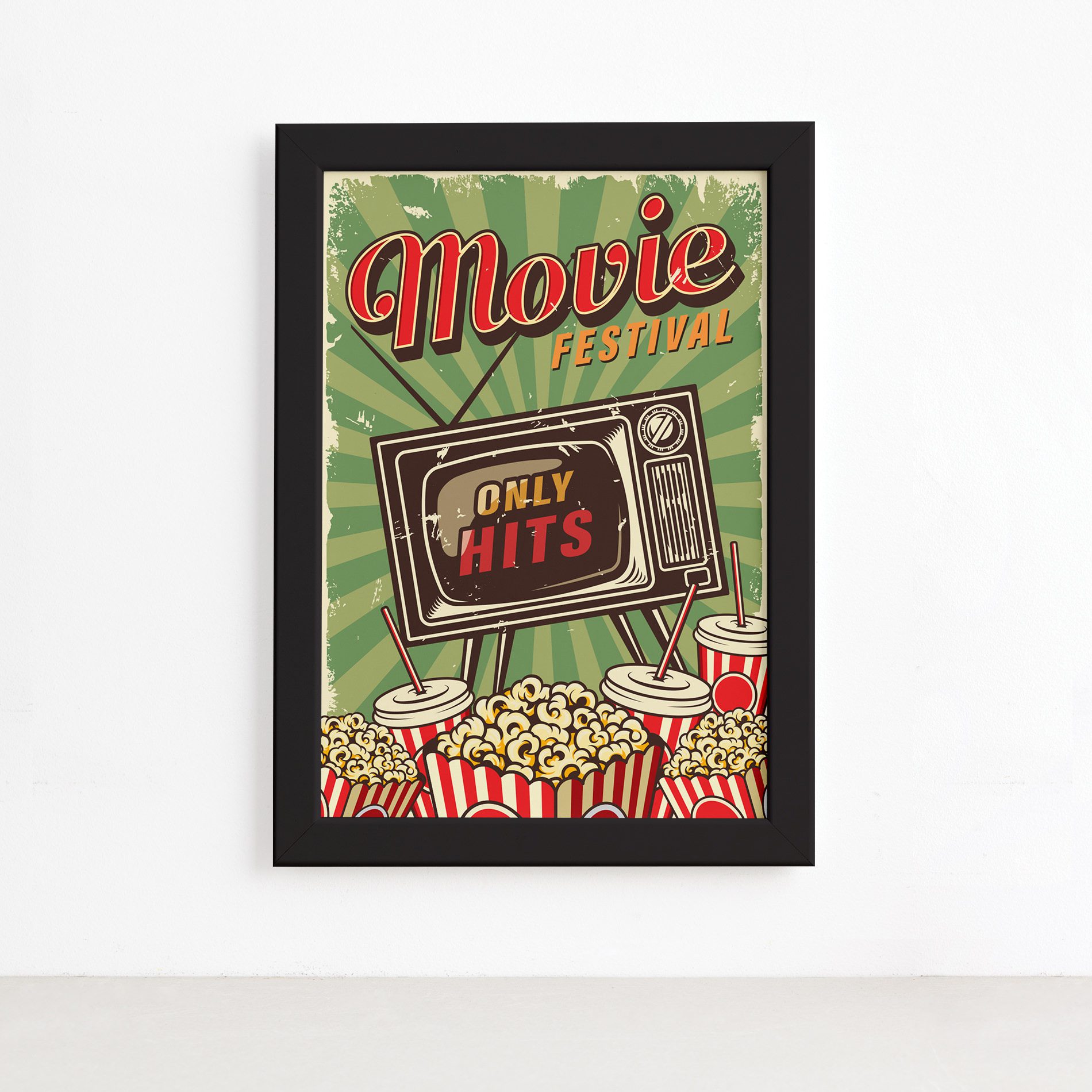 Quadro Vintage Cinema Movie Festival Moldura Preta 22x32cm,Quadro Vintage Cinema Movie Festival Moldura Preta 22x32cm