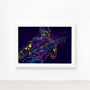 Quadro Música Guitarrista 02 Moldura Branca 22x32cm,Quadro Música Guitarrista 02 Moldura Branca 22x32cm