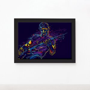 Quadro Música Guitarrista 02 Moldura Preta 22x32cm,Quadro Música Guitarrista 02 Moldura Preta 22x32cm