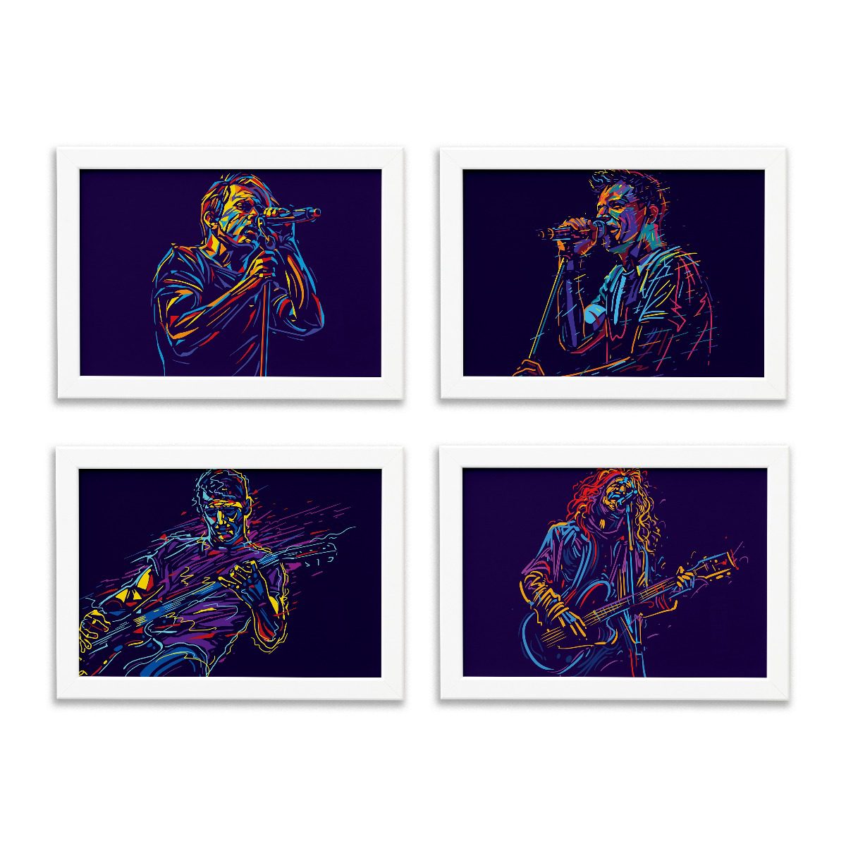 Quadros Abstratas Músicos Moldura Branca 22x32cm Kit4un