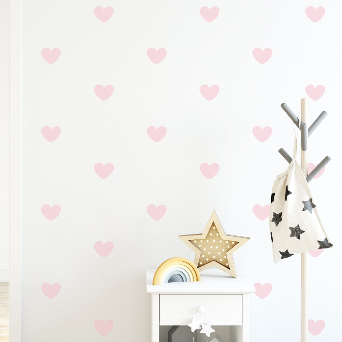 Adesivo de Corações Rosa Bebê Clarinho 55un Cobre 5m²