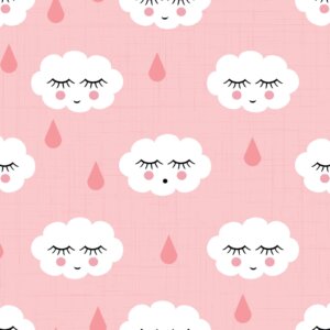 Papel de Parede Infantil Nuvens com Gotinhas Rosa