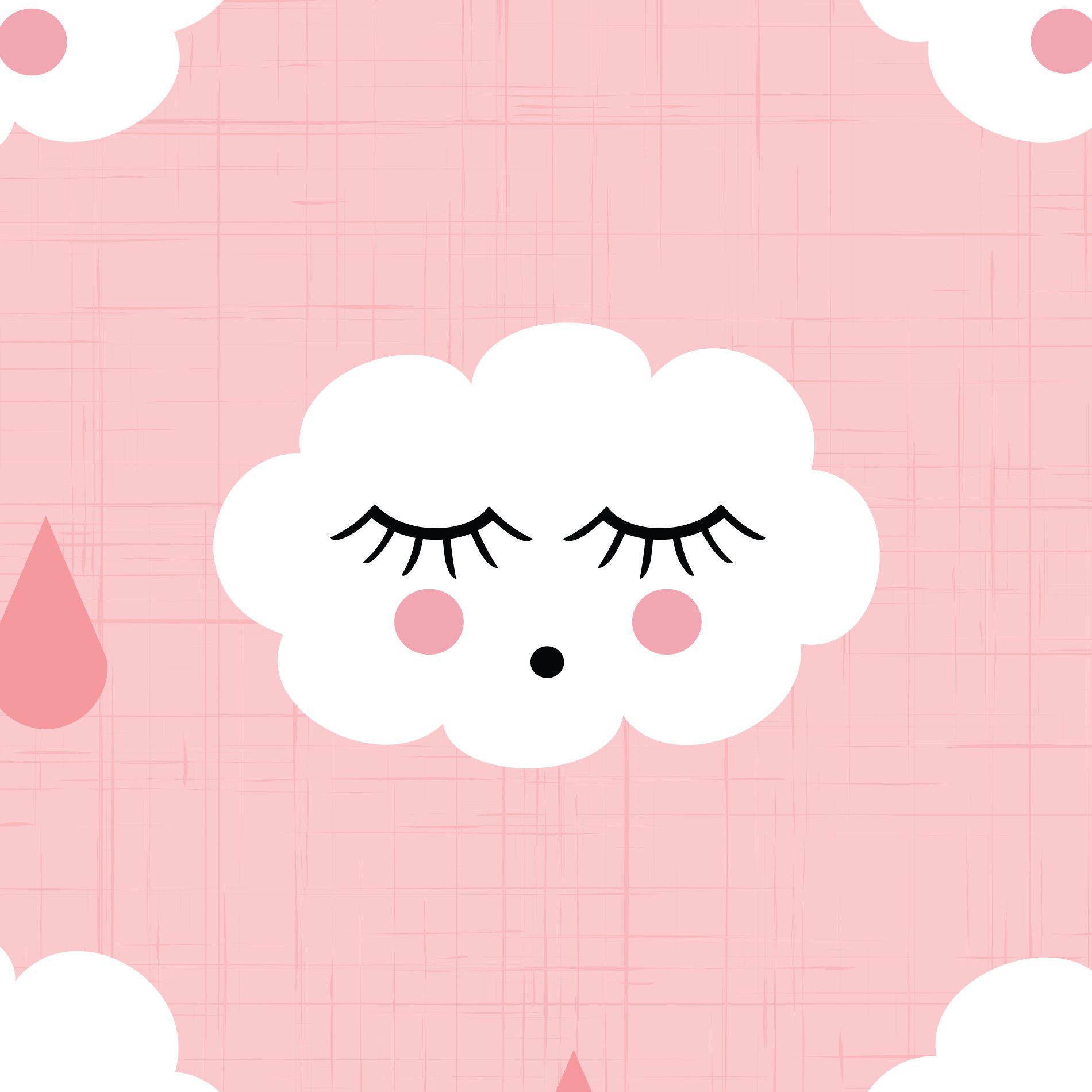 Imagem ilustrativa do papel de parede infantil Nuvens com Gotinhas Rosa mostrando textura e estampa para aplicação.