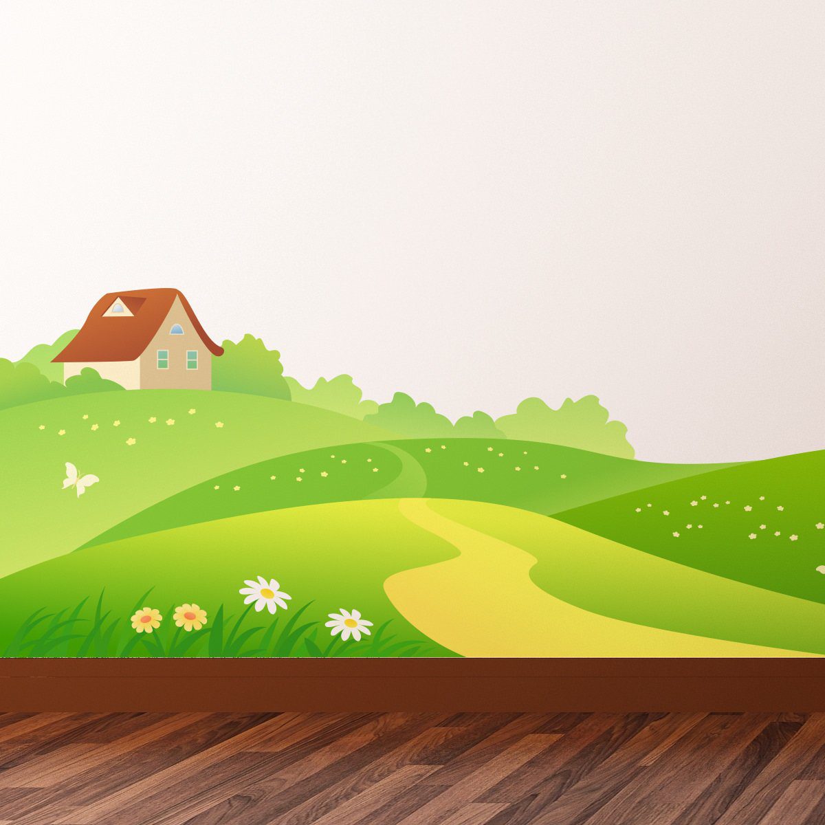 Adesivo de Parede para Quarto de Menina Campos e Flores