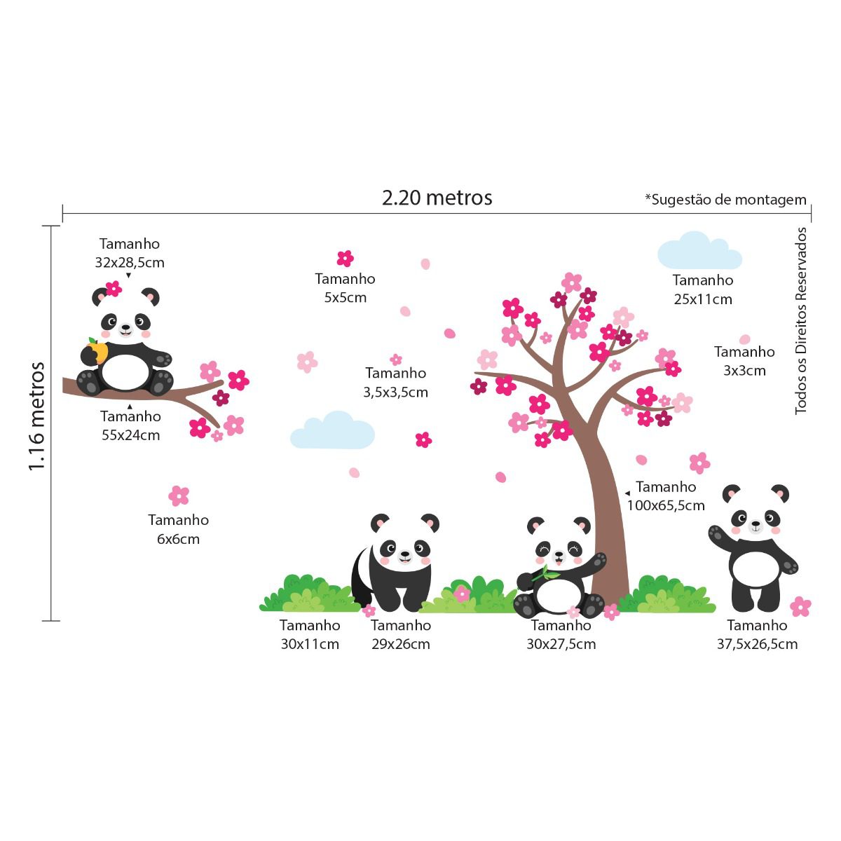 Adesivo de Parede Pandas e Árvore