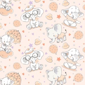 Papel de Parede Elefante Bebê Branco e Laranja