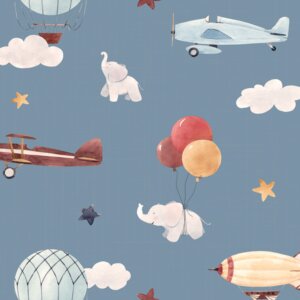 Papel de Parede Balão Elefante e Aviões Infantil