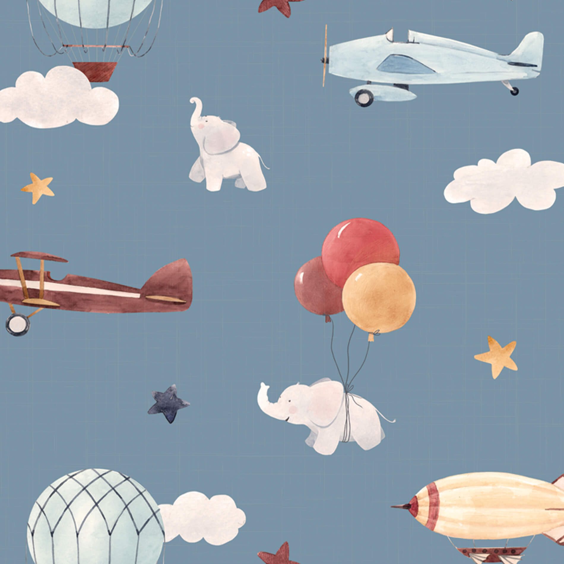 Papel de Parede Balão Elefante e Aviões Infantil