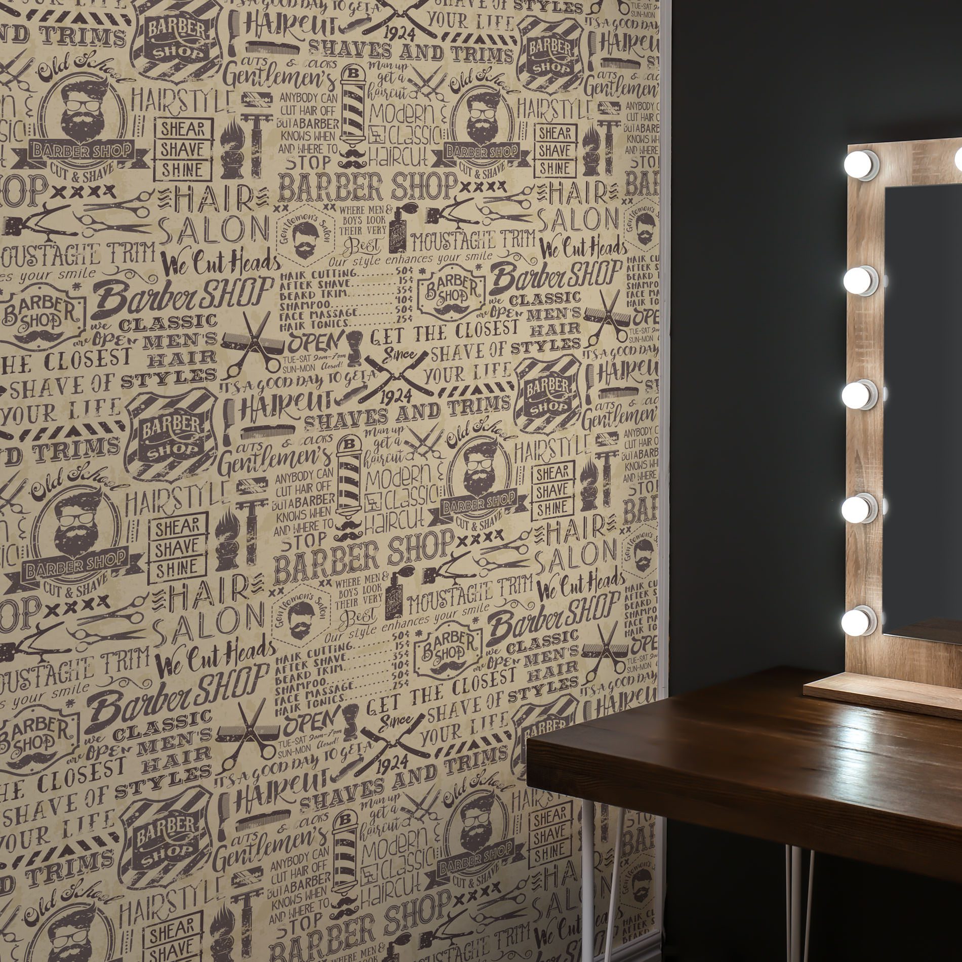 Papel de Parede Barbearia Vintage Retro 57x270cm,Papel de Parede Barbearia Vintage Retro 57x270cm