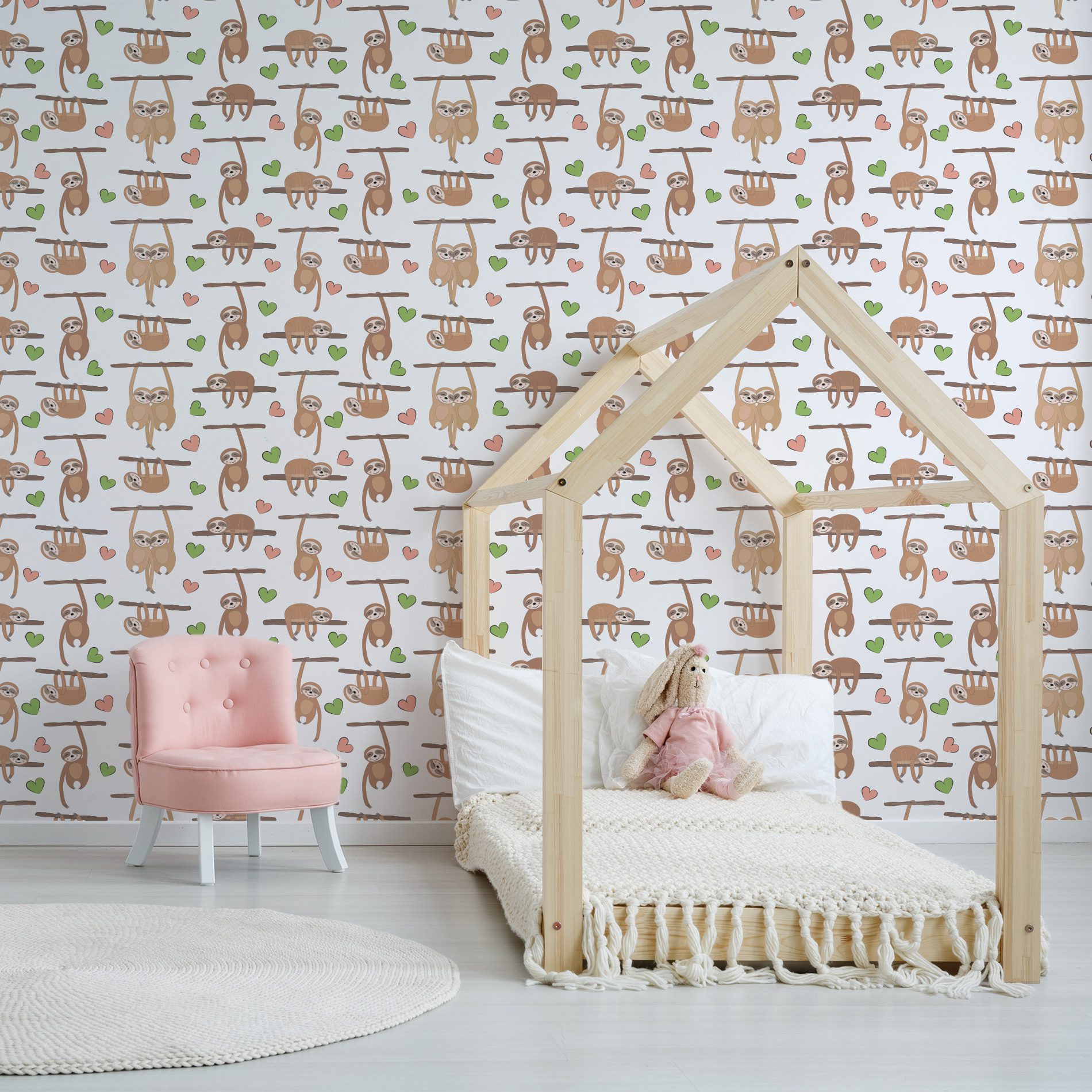 Papel de Parede Animais Preguiça Apaixonada 57x270cm,Papel de Parede Animais Preguiça Apaixonada 57x270cm