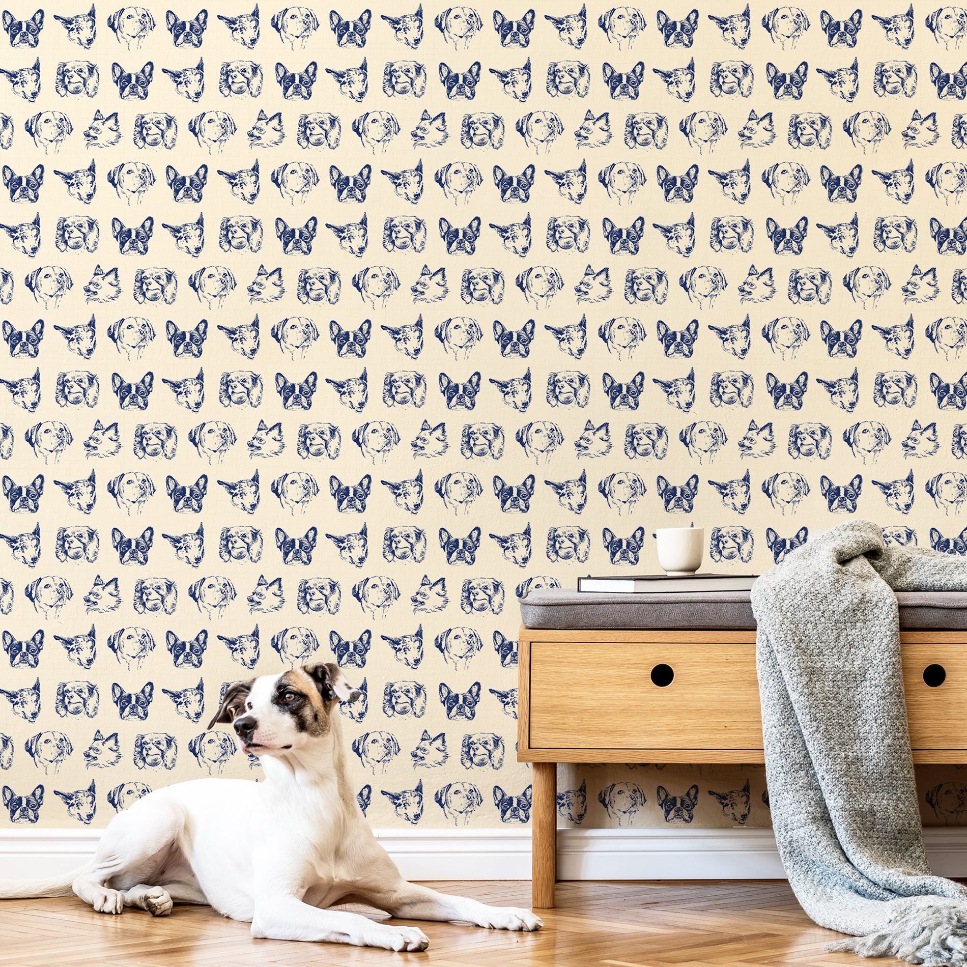 Papel de Parede Vintage Cachorros 57x270cm,Papel de Parede Vintage Cachorros 57x270cm