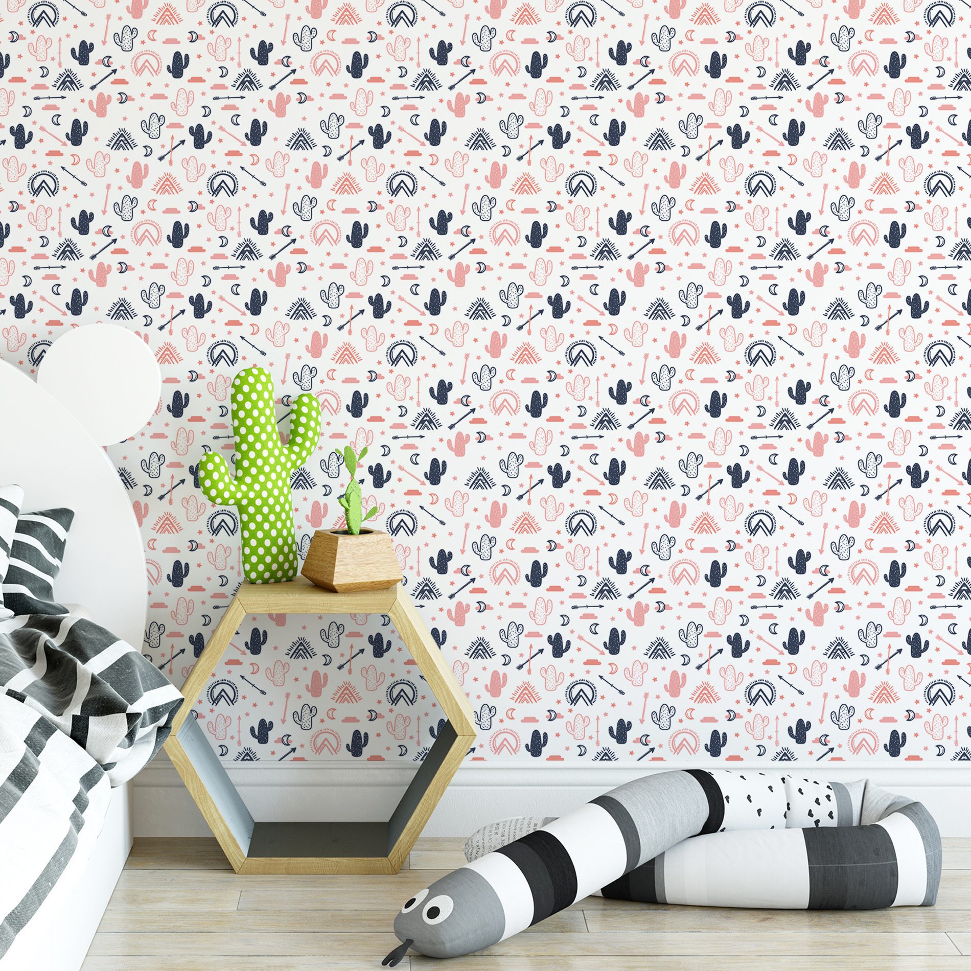 Papel de Parede Infantil Cactos e Flechas 57x270cm,Papel de Parede Infantil Cactos e Flechas 57x270cm