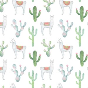 Papel de Parede Cactos e Lhama para Quarto Infantil