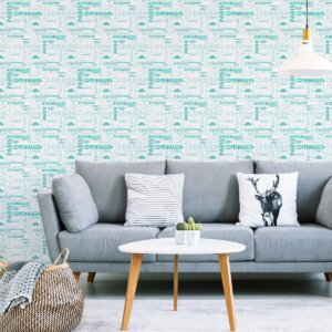 Papel de Parede Verde Água Cidades rolo 57x270cm 