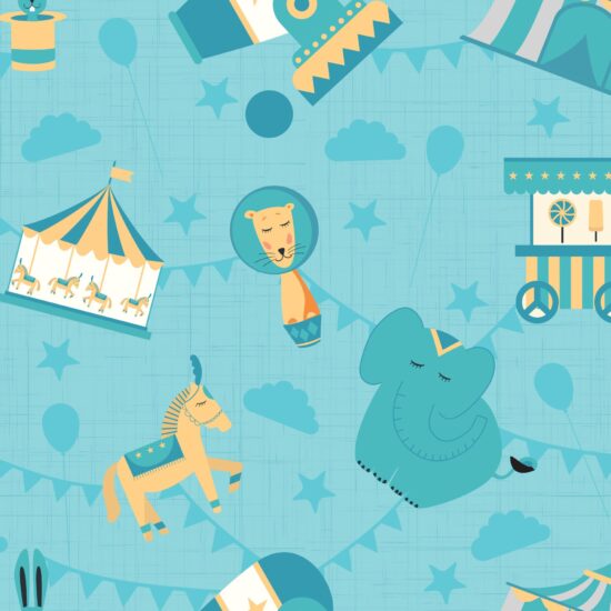 Papel de Parede Circo Infantil Azul Turquesa 2,70×0,57m