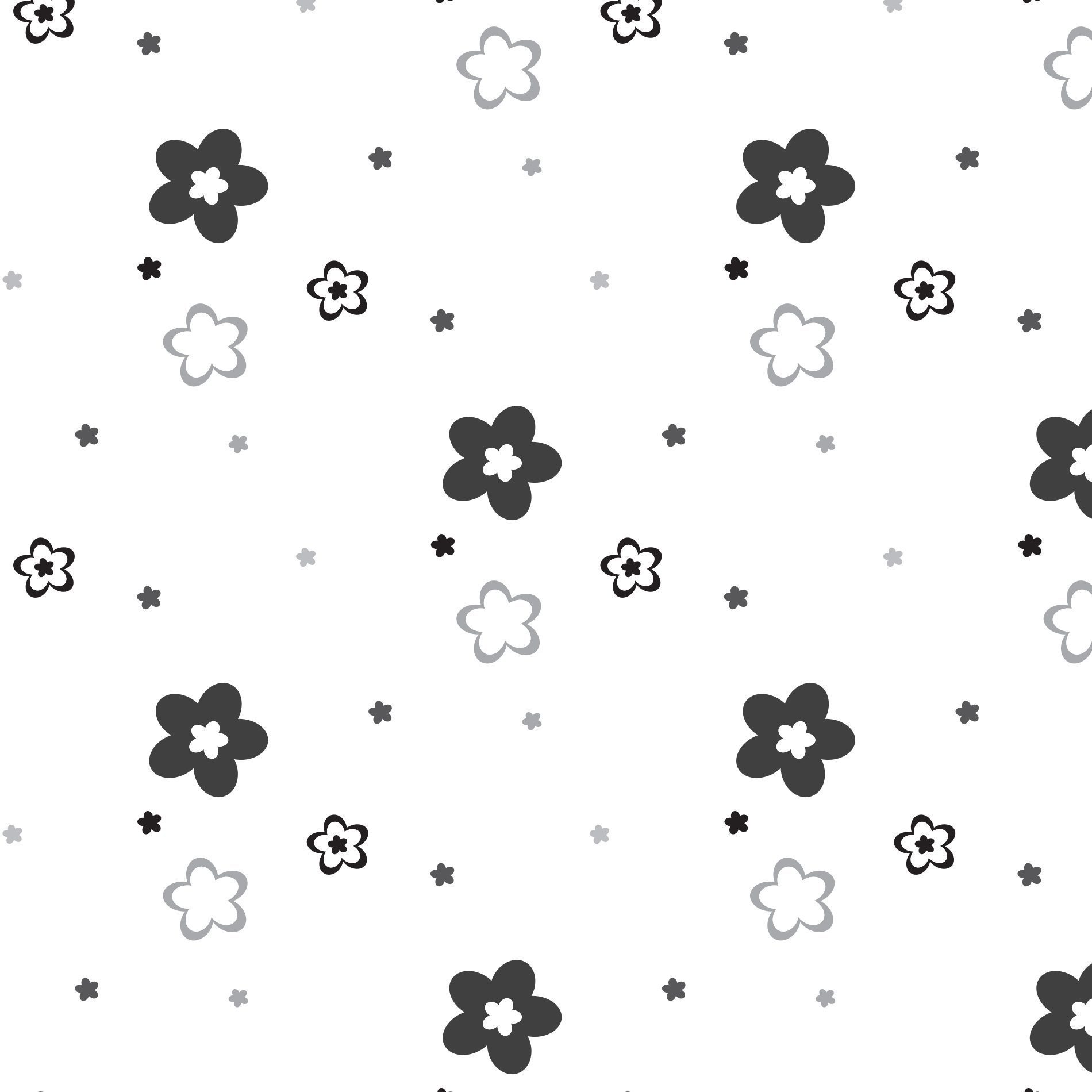 Papel de Parede preto e branco floral