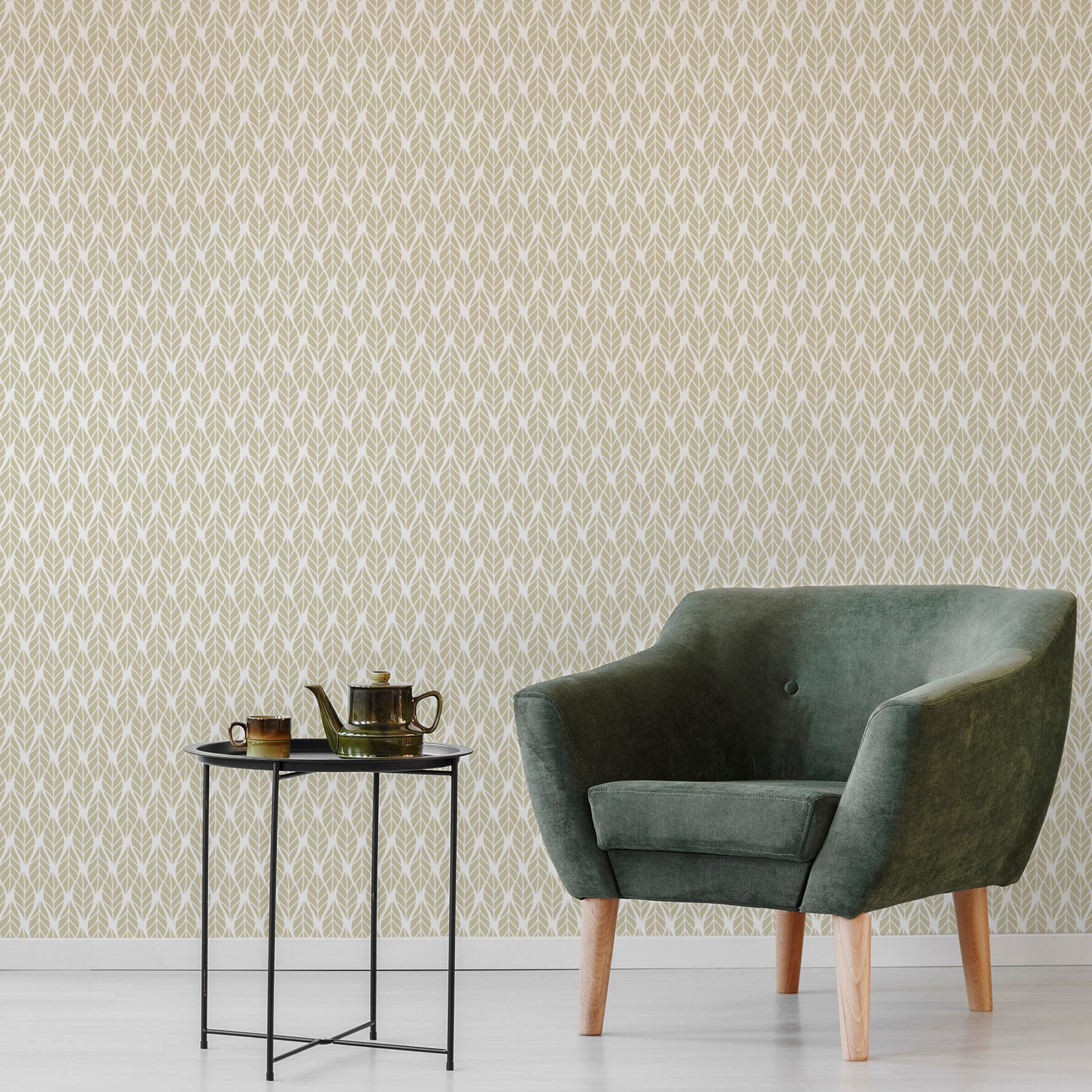 Papel de Parede Folhas Bege para Sala 57x270cm,Papel de Parede Folhas Bege para Sala 57x270cm