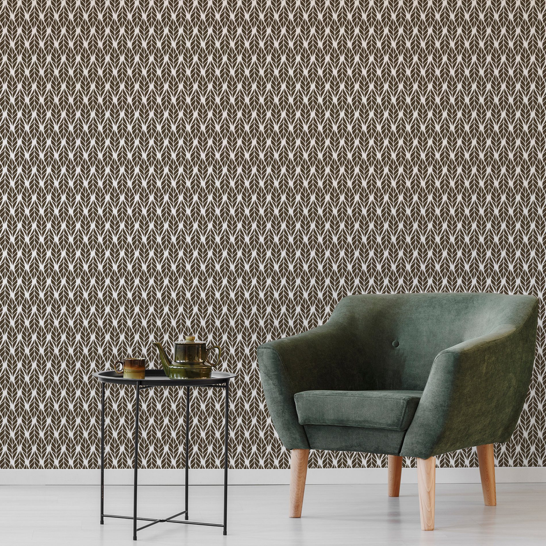 Papel de Parede Folhas Marrom para Sala 57x270cm,Papel de Parede Folhas Marrom para Sala 57x270cm