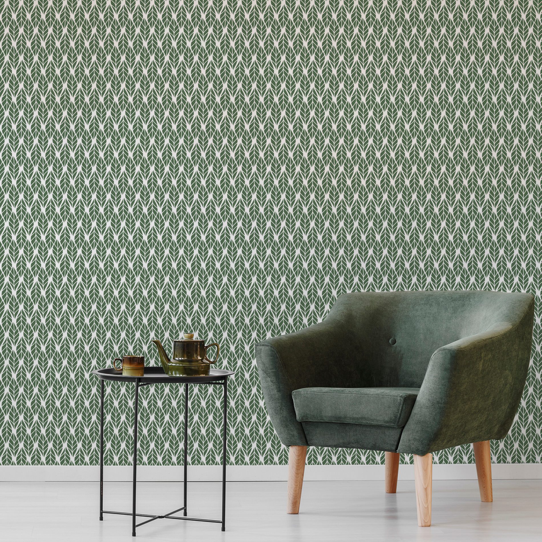 Papel de Parede Folhas Verde Escuro para Sala 57x270cm,Papel de Parede Folhas Verde Escuro para Sala 57x270cm