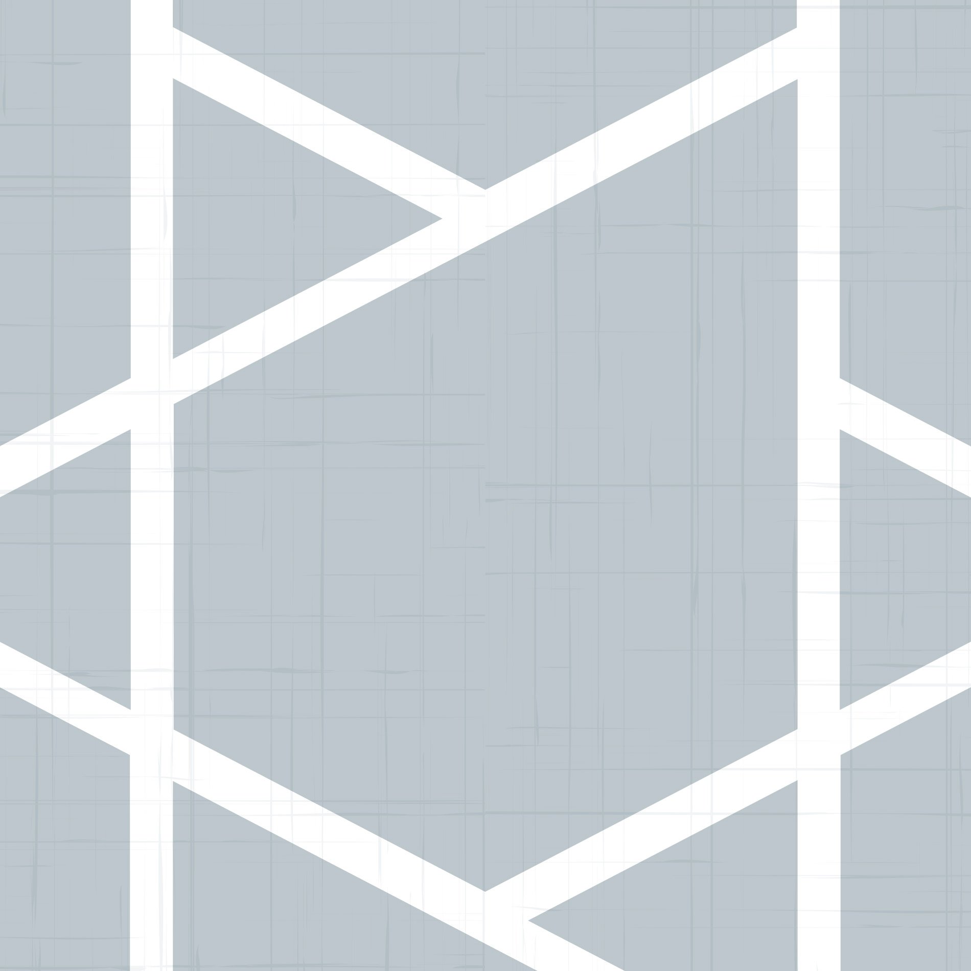 Imagem do papel de parede adesivo geométrico cinza azulado sendo aplicado em parede lisa.
