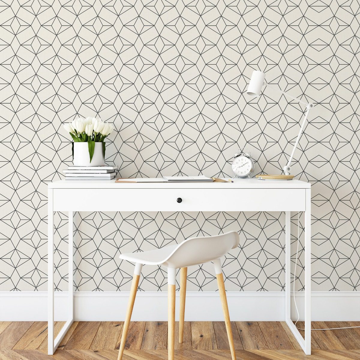 Papel de Parede Bege Geométrico Moderno 57x270cm