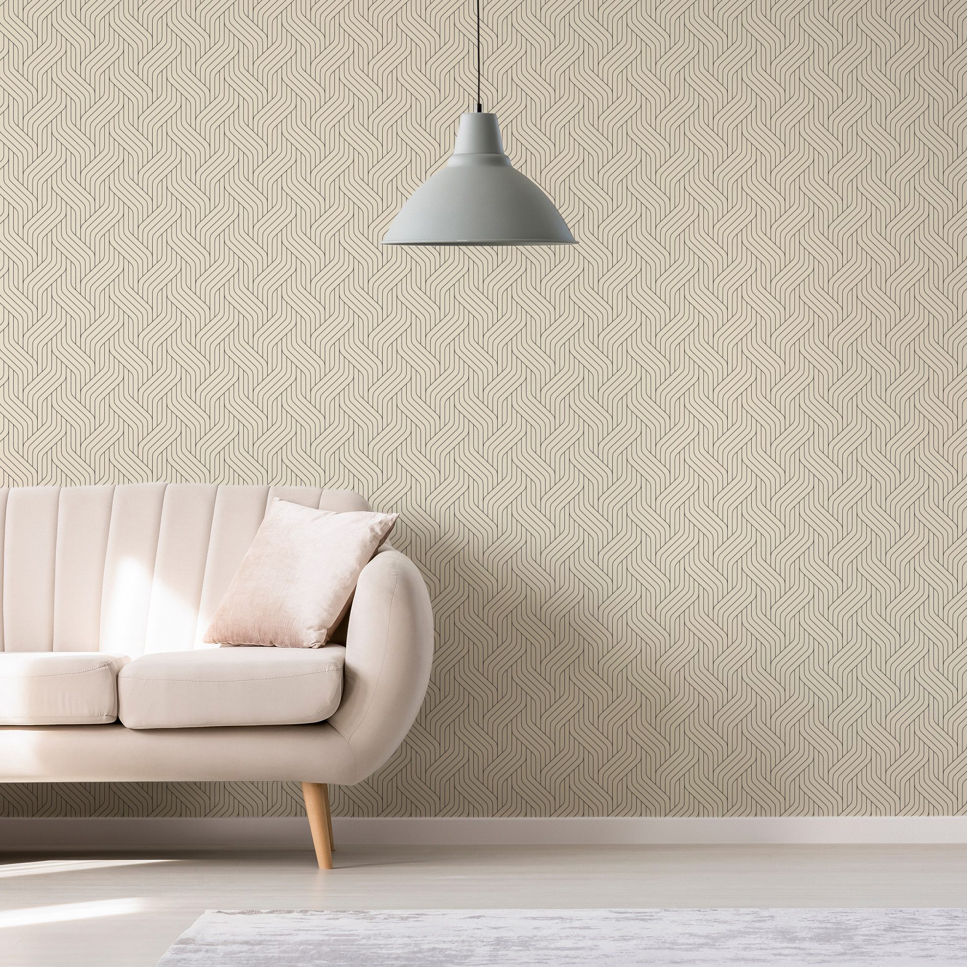 Papel de Parede Claro com Linhas Geométricas 57x270cm,Papel de Parede Claro com Linhas Geométricas 57x270cm