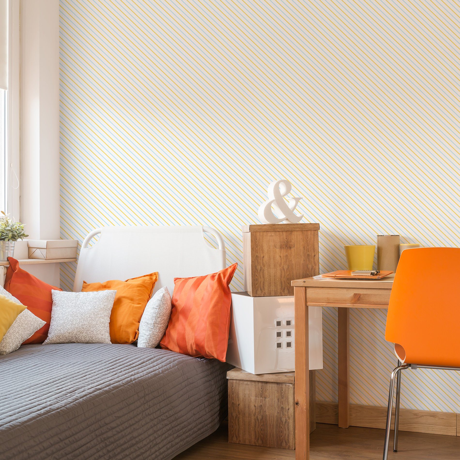 Papel de Parede Adesivo Listrado Azul e Amarelo