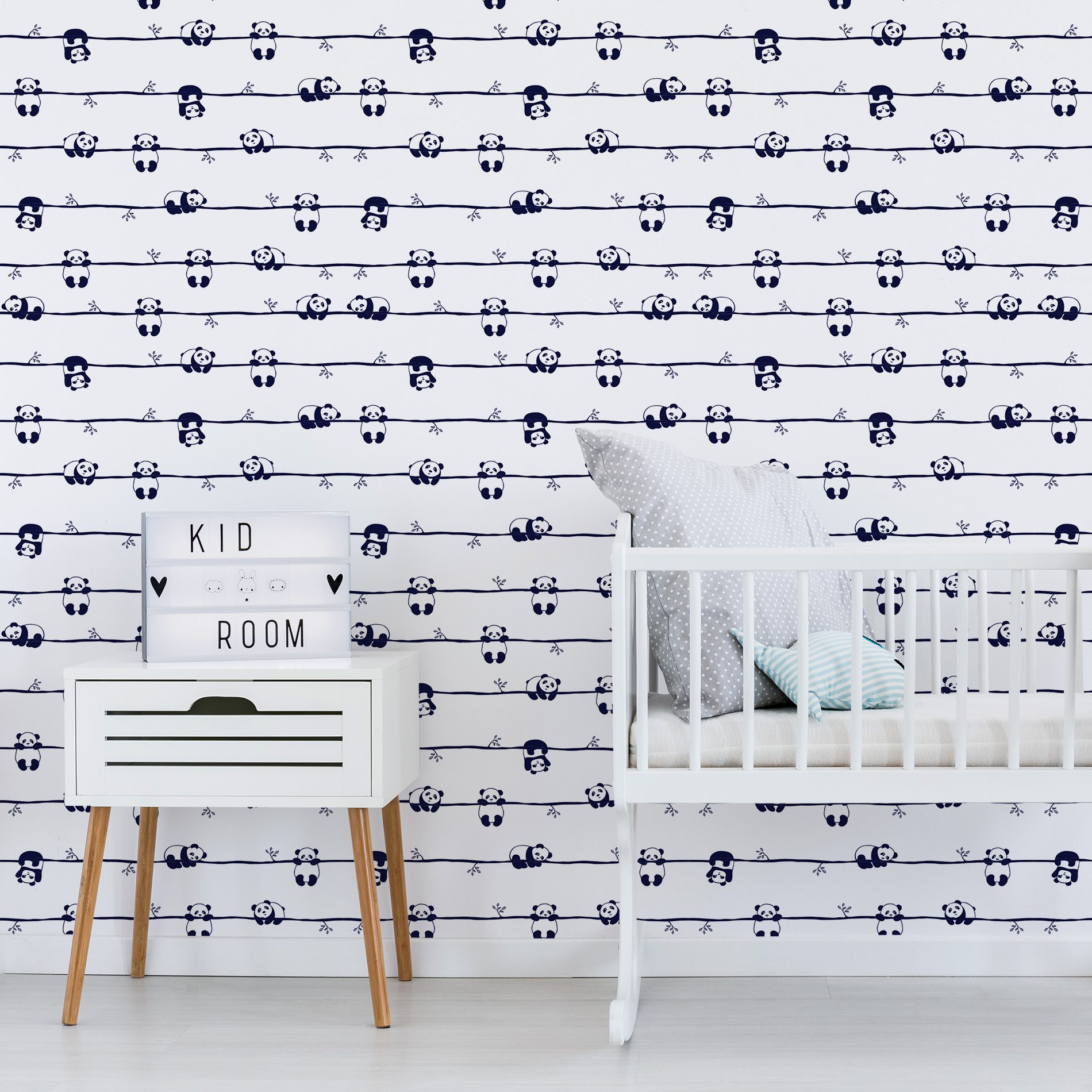 Papel de Parede Ursinho Panda Preto e Branco 57x270cm,Papel de Parede Ursinho Panda Preto e Branco 57x270cm