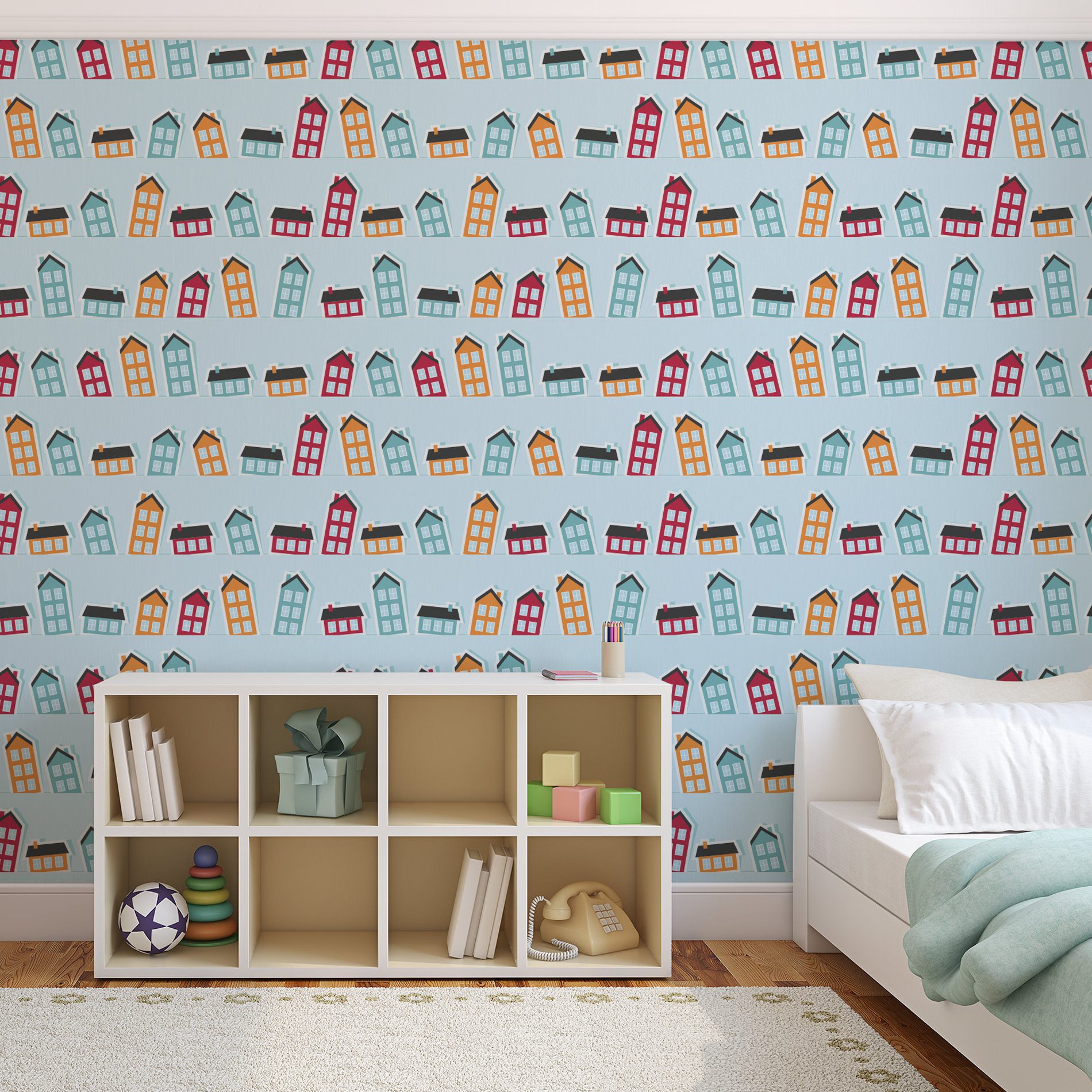 Papel de Parede para Quarto Infantil Casinhas