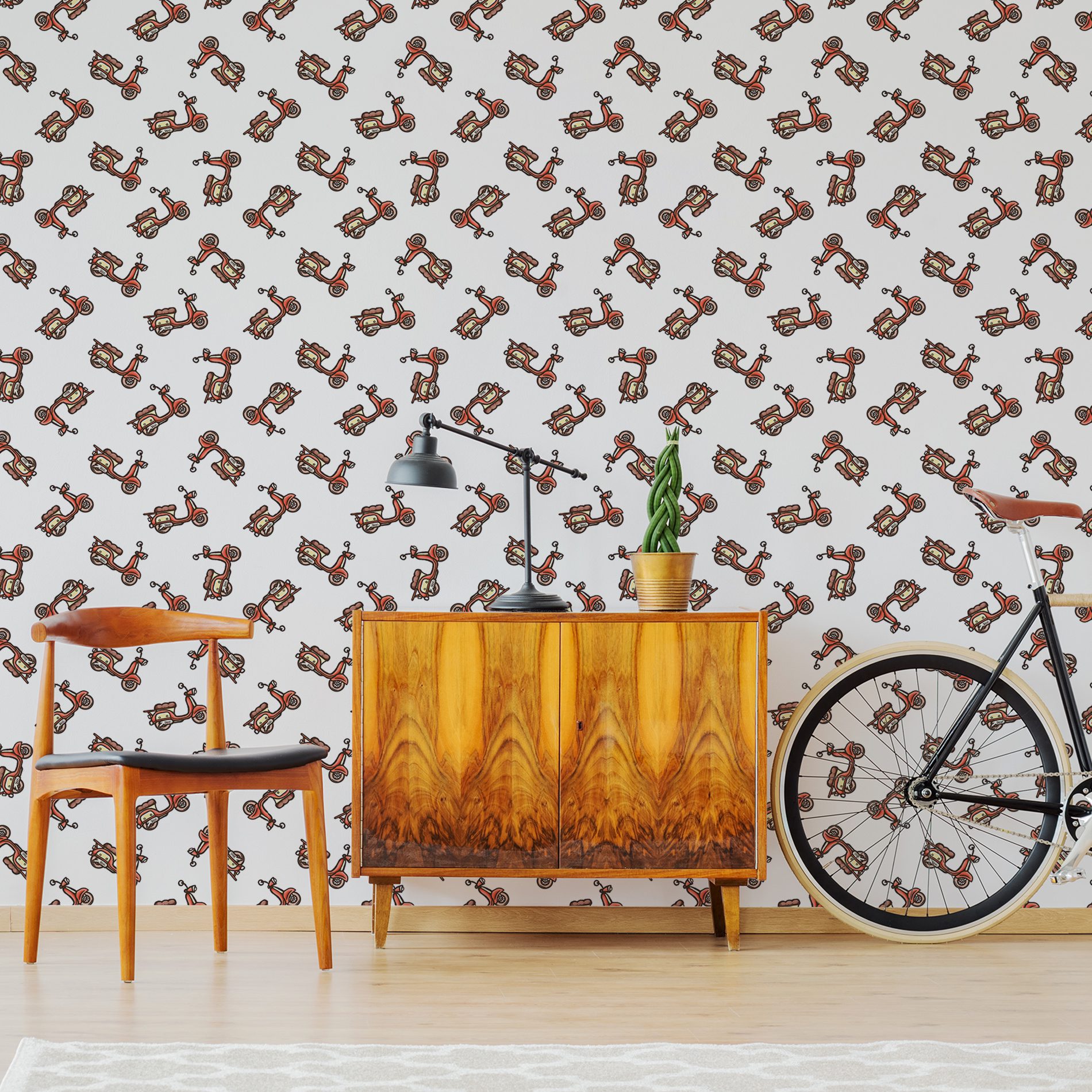 Papel de Parede Vintage Retro Scooter 57x270cm,Papel de Parede Vintage Retro Scooter 57x270cm