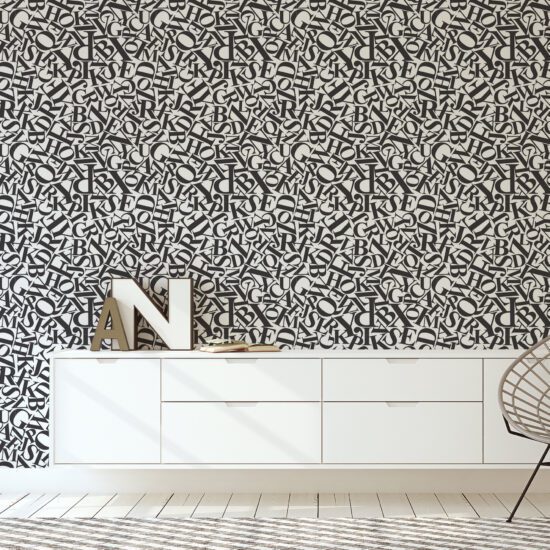 Papel de Parede Preto e Branco Letras Types 57x270cm