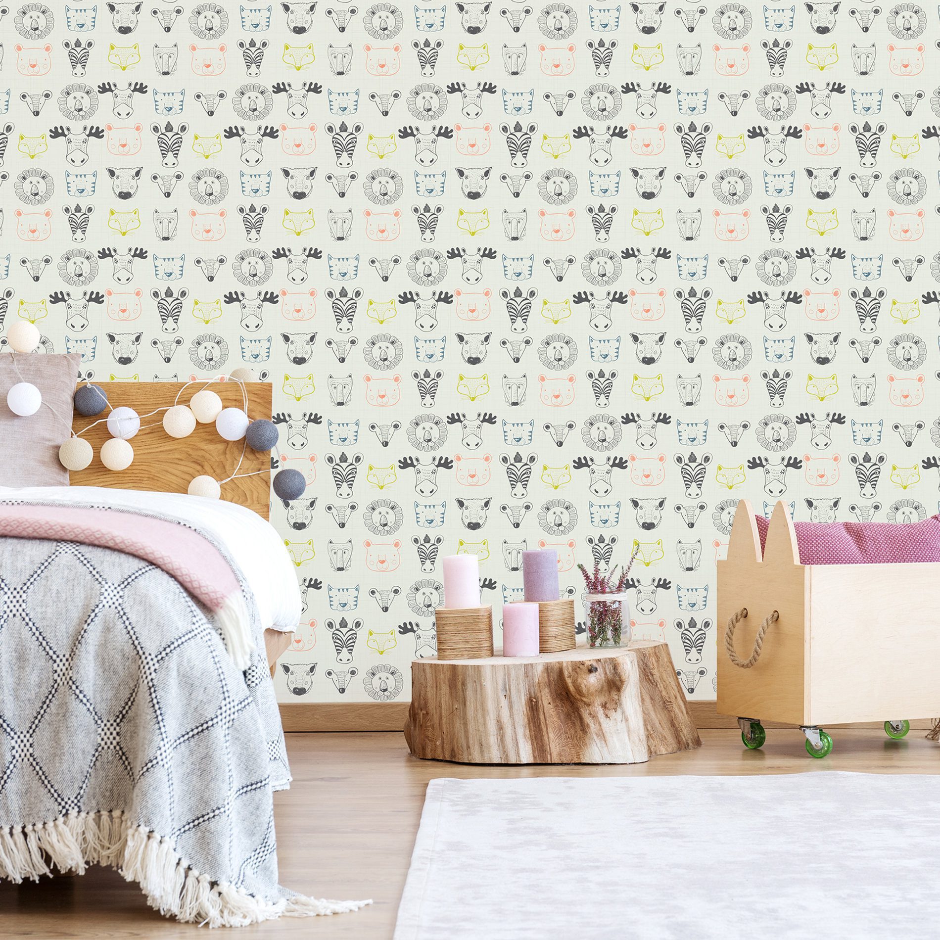Papel de Parede Animais da Floresta para Quarto 57x270cm,Papel de Parede Animais da Floresta para Quarto 57x270cm