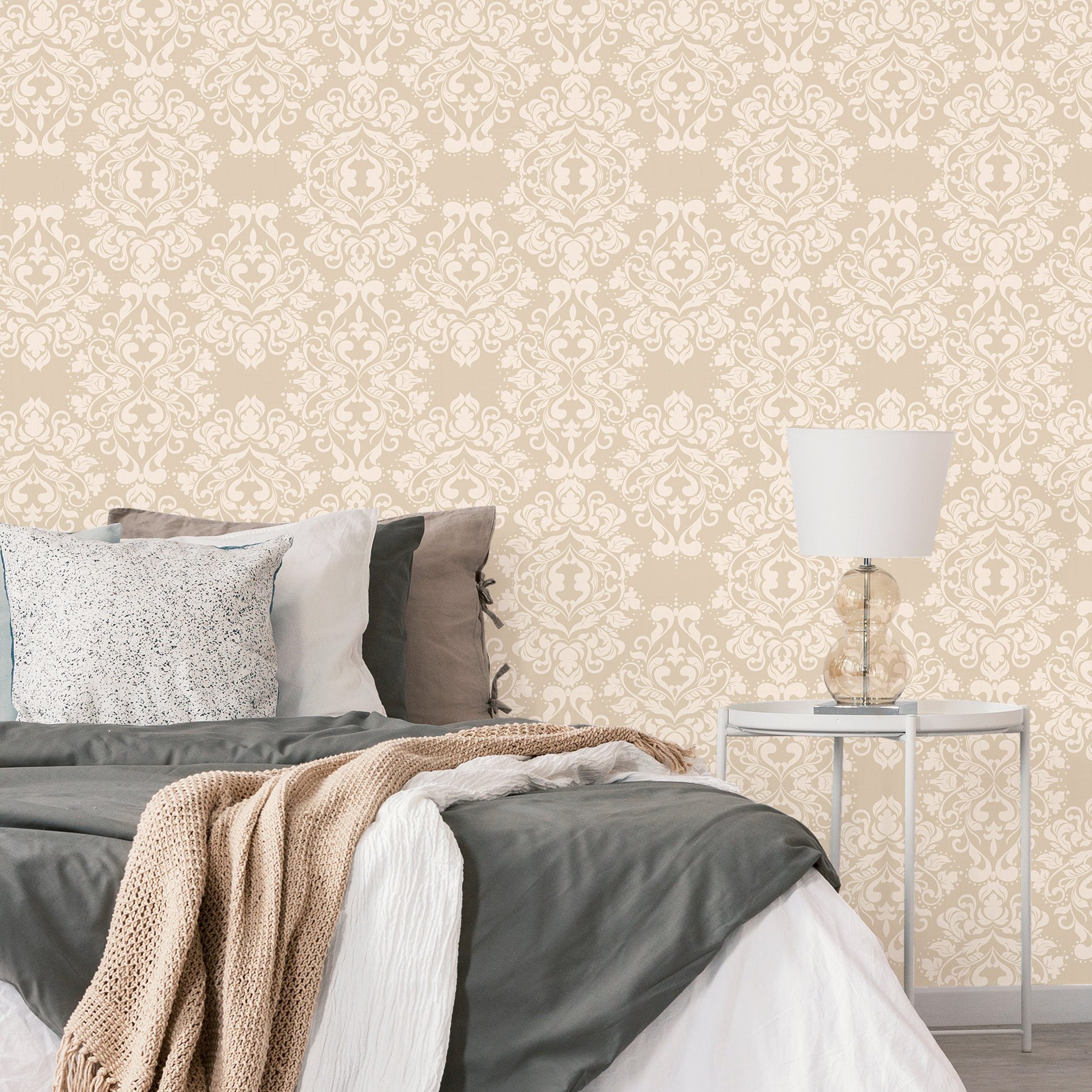 Papel de Parede Arabesco Creme Bege Claro 57x270cm,Papel de Parede Arabesco Creme Bege Claro 57x270cm