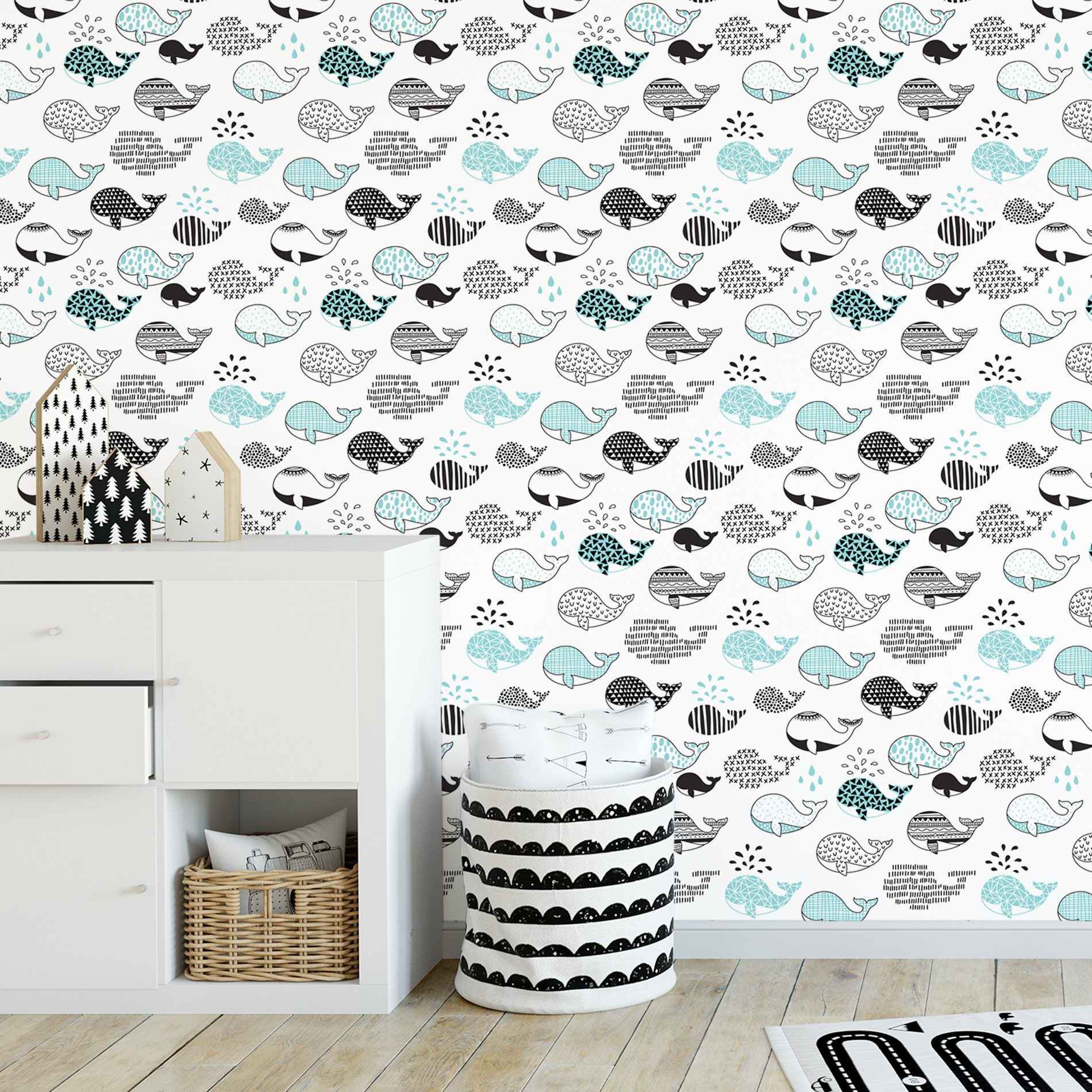 Papel de Parede Fundo do Mar Baleias Escandinavo