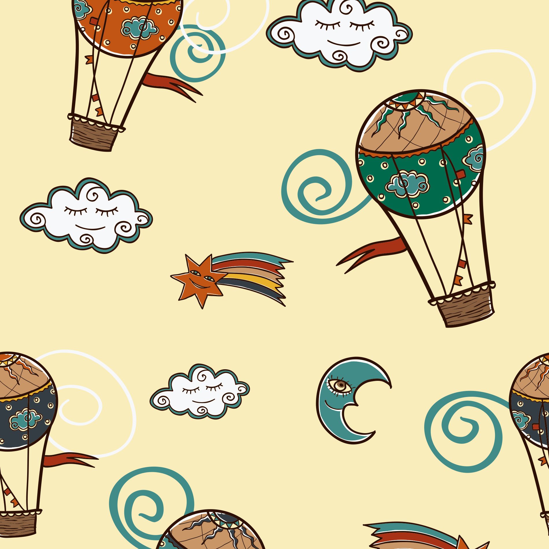 Papel de Parede Balões Céu Estrelado para Quarto 57x270cm