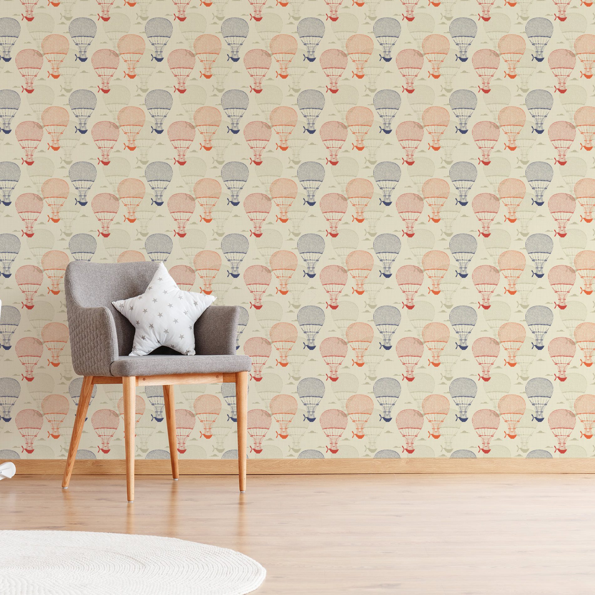 Papel de Parede Balões Vintage para Quarto Infantil 57x270cm