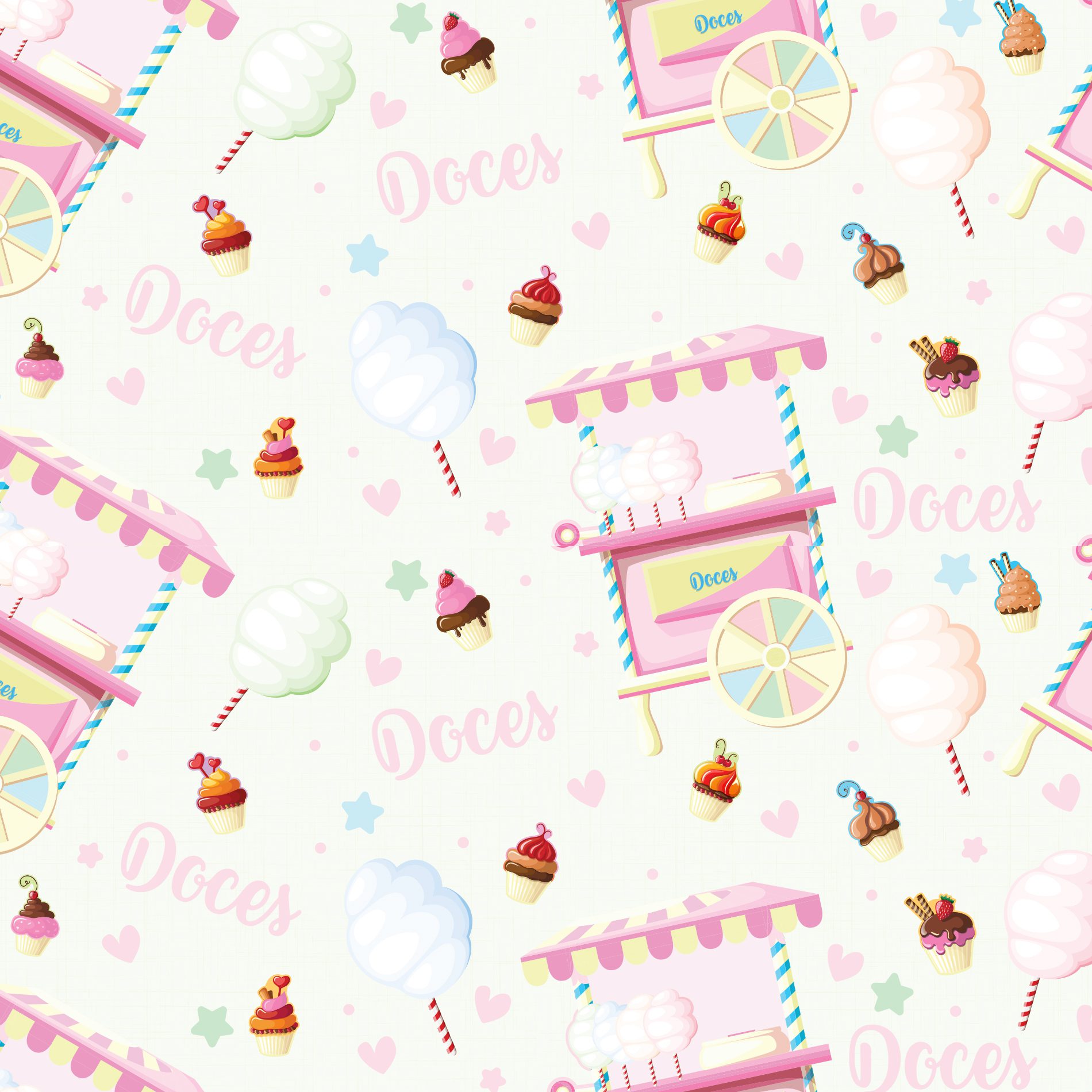 Papel de Parede Doces Cup Cake para Quarto de Menina