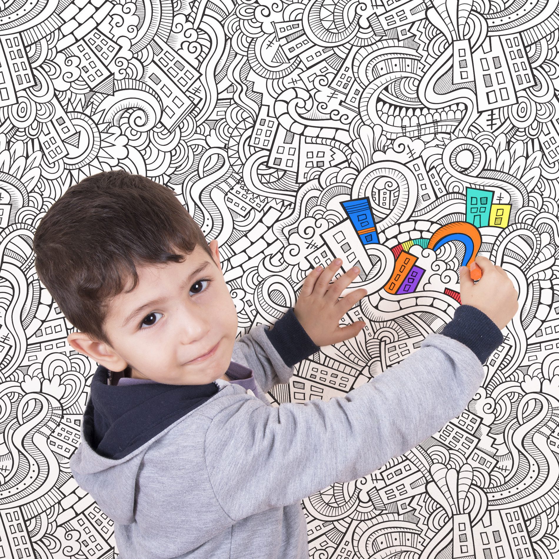 Papel de Parede Branco e Preto para Colorir Cidades 57x270cm