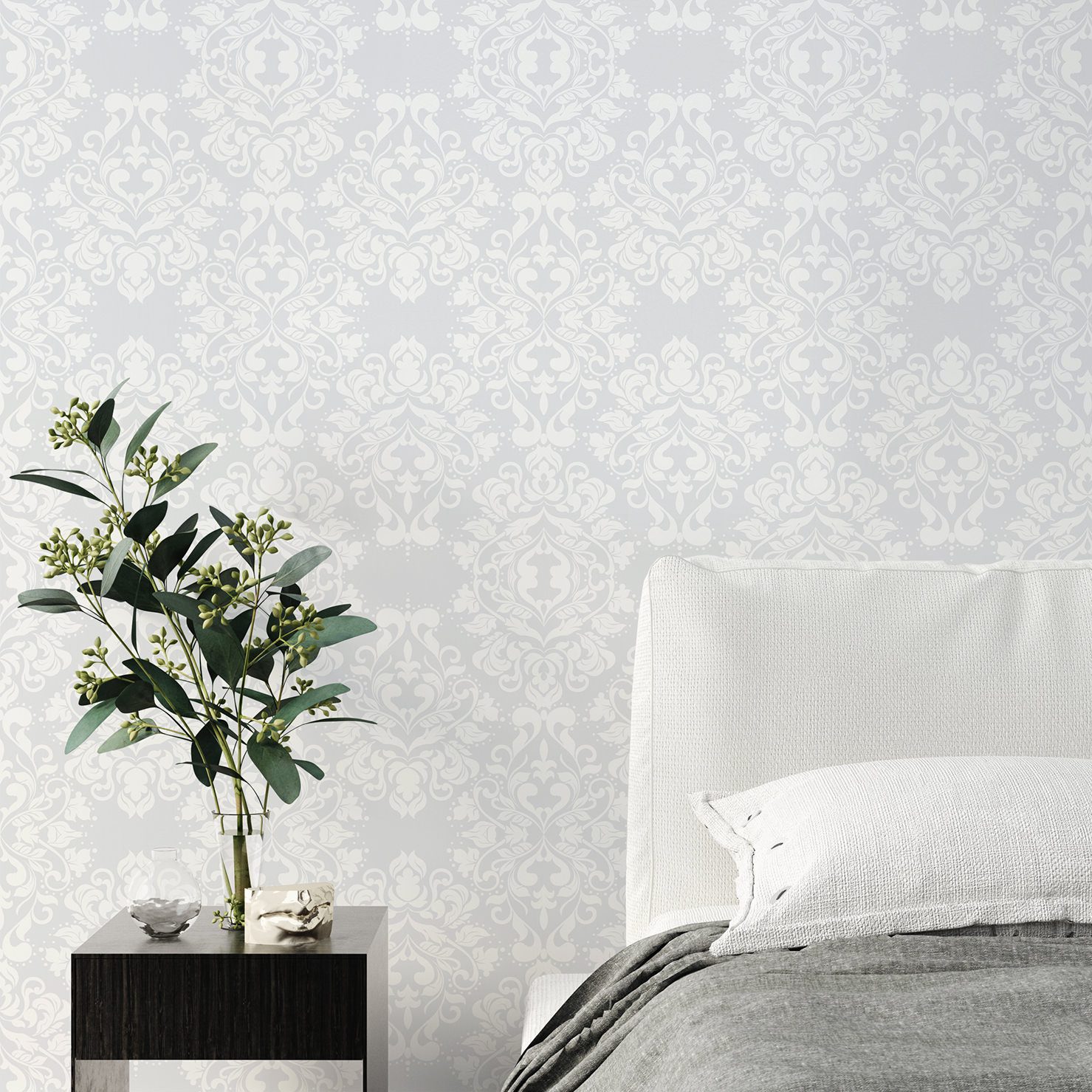 Papel de Parede Arabesco Cinza e Off-White 57x270cm,Papel de Parede Arabesco Cinza e Off-White 57x270cm