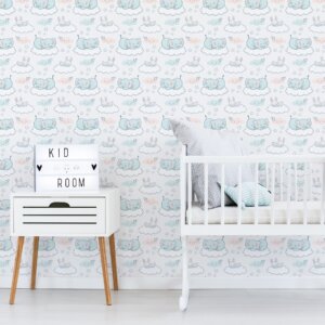 Papel de Parede Elefante e Coelho Quarto de Bebê 57x270cm,Papel de Parede Elefante e Coelho Quarto de Bebê 57x270cm