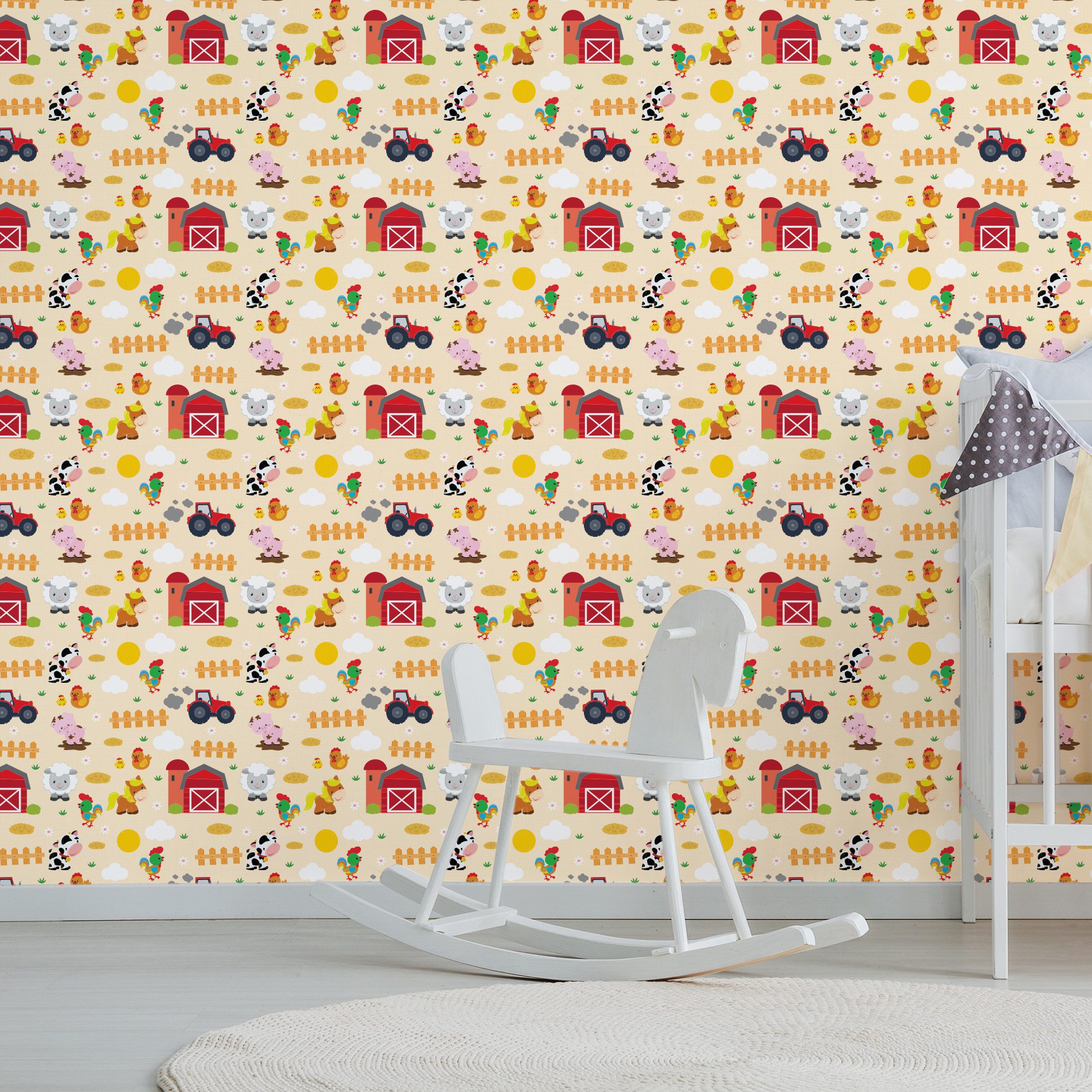 Papel de Parede Animais Fazenda Feliz Infantil 57x270cm,Papel de Parede Animais Fazenda Feliz Infantil 57x270cm