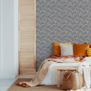 Papel de Parede Folhagem Preto e Branco 57x270cm