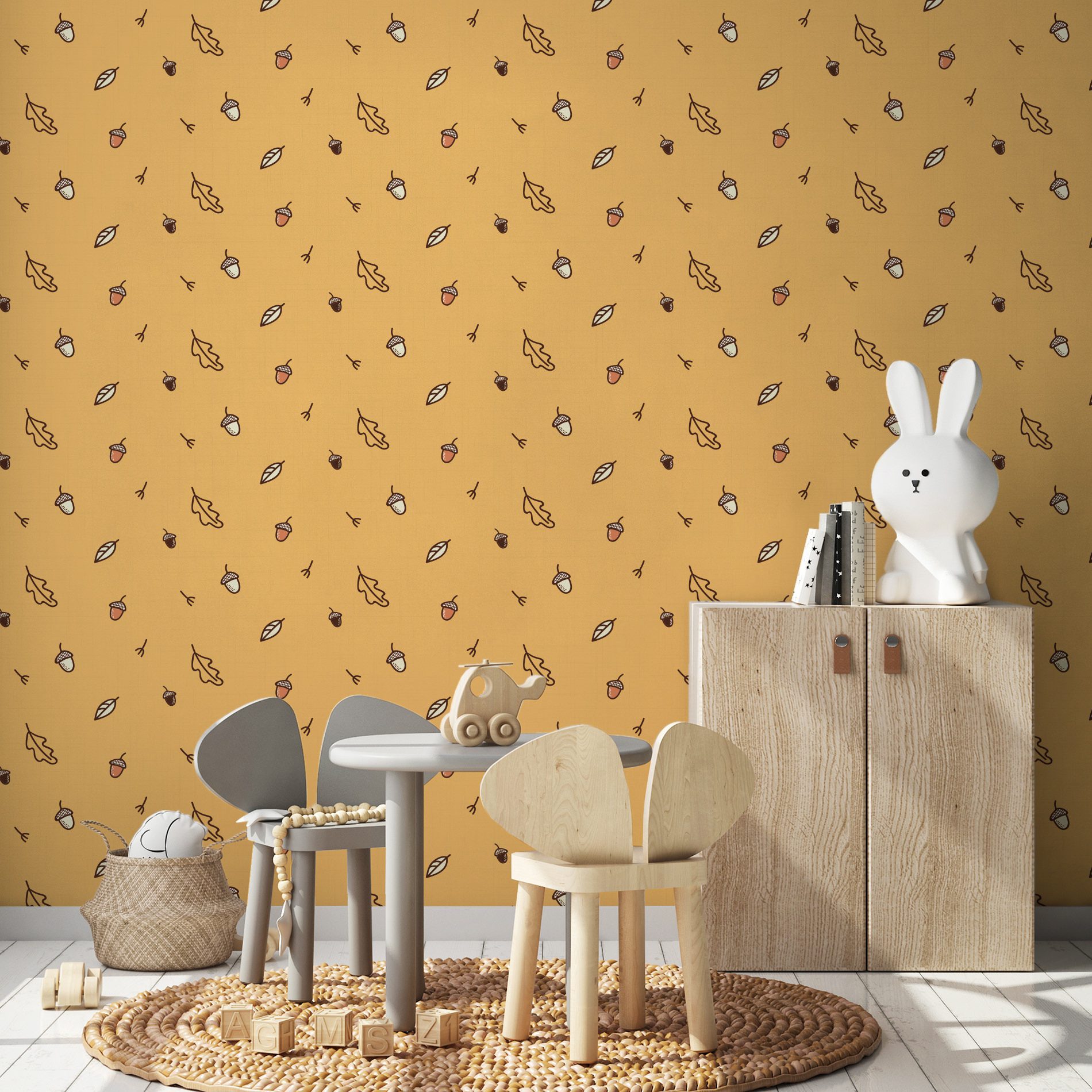 Papel de Parede para Quarto Infantil Folhas e Nozes