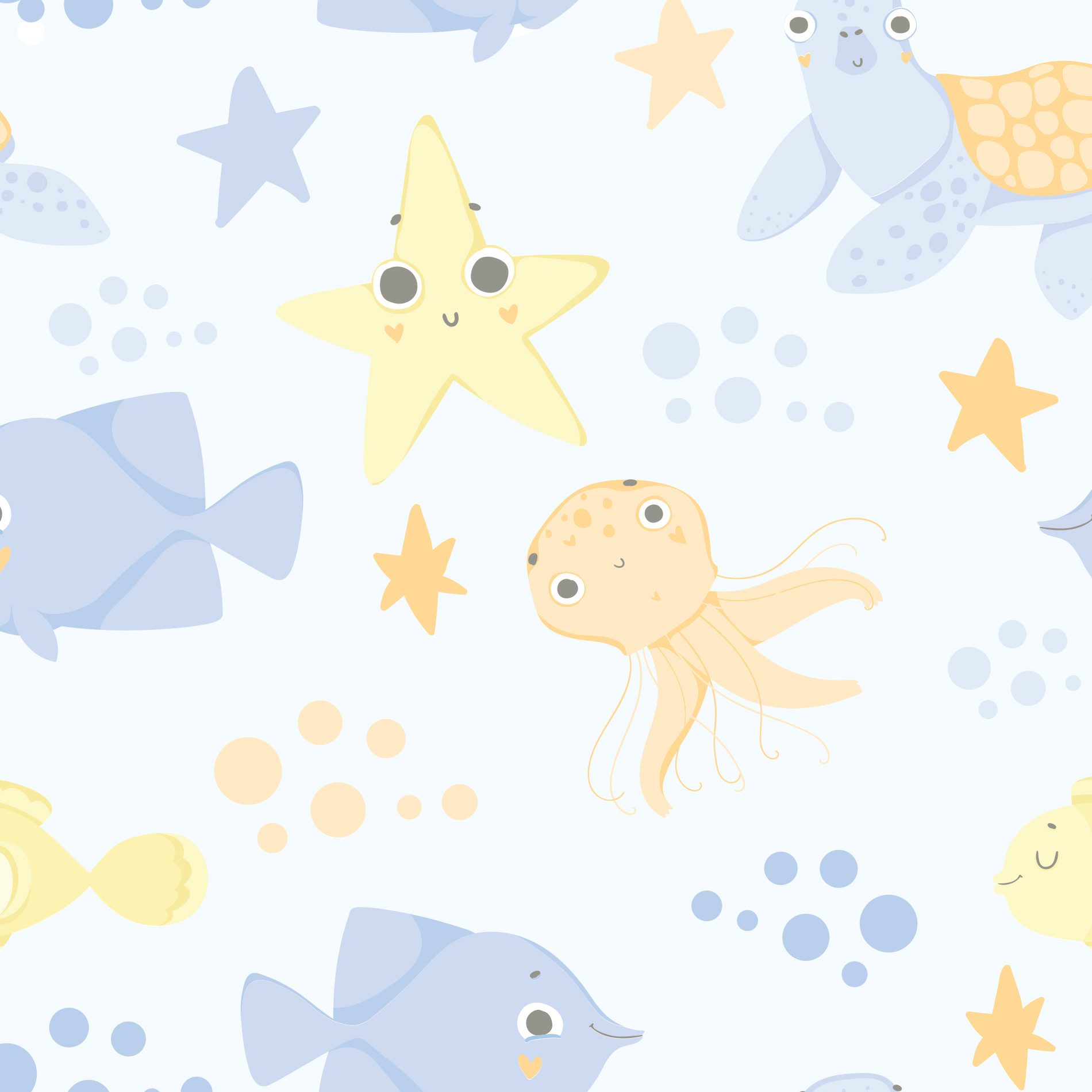 Papel de Parede Infantil Fundo do Mar Azul Laranja