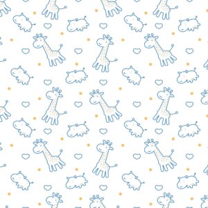 Papel de Parede Infantil Girafa e Hipopótamo Azul 2,70x0,57m