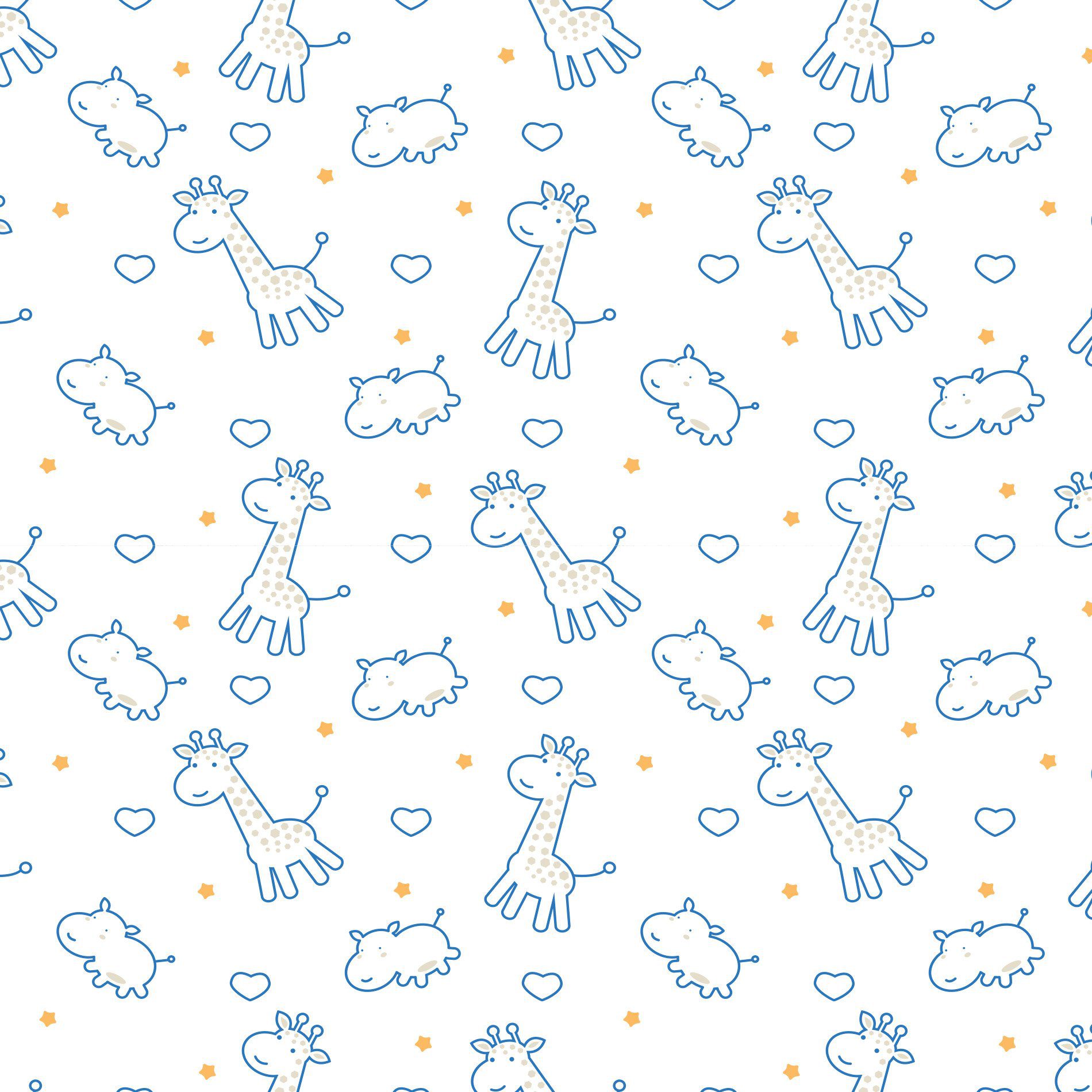 Papel de Parede Infantil Girafa e Hipopótamo Azul 2,70x0,57m