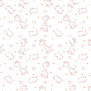 Papel de Parede Infantil Girafa e Hipopótamo Rosa 2,70x0,57m