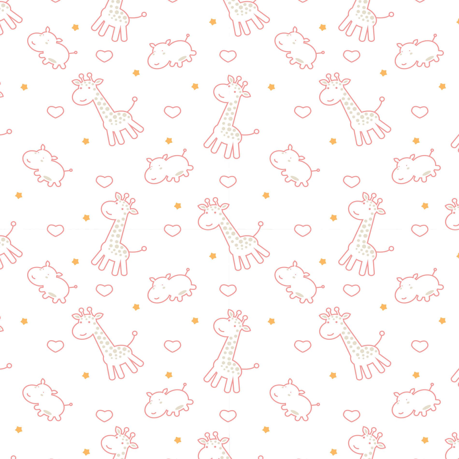Papel de Parede Infantil Girafa e Hipopótamo Rosa 2,70x0,57m