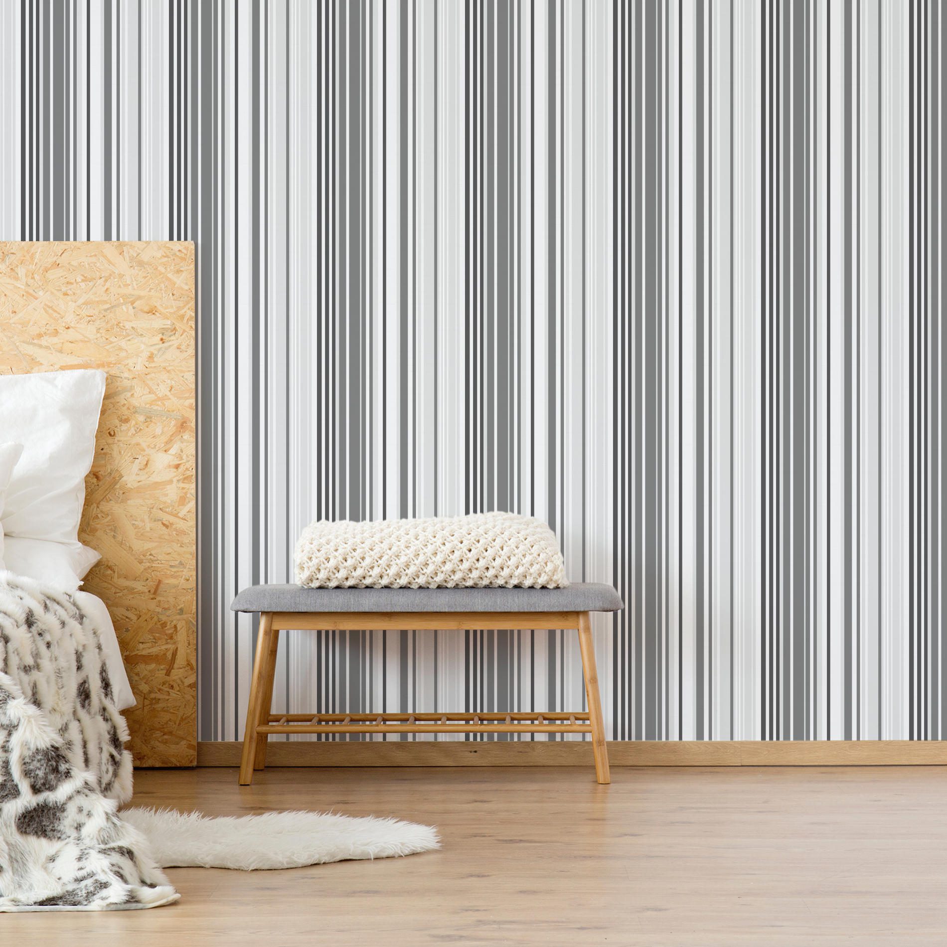 Papel de Parede Listrado Tons de Cinza para Sala 57x270cm