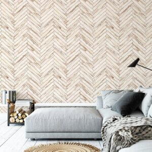 Papel de Parede Madeira Clara Chevron Adesivo 57x270cm